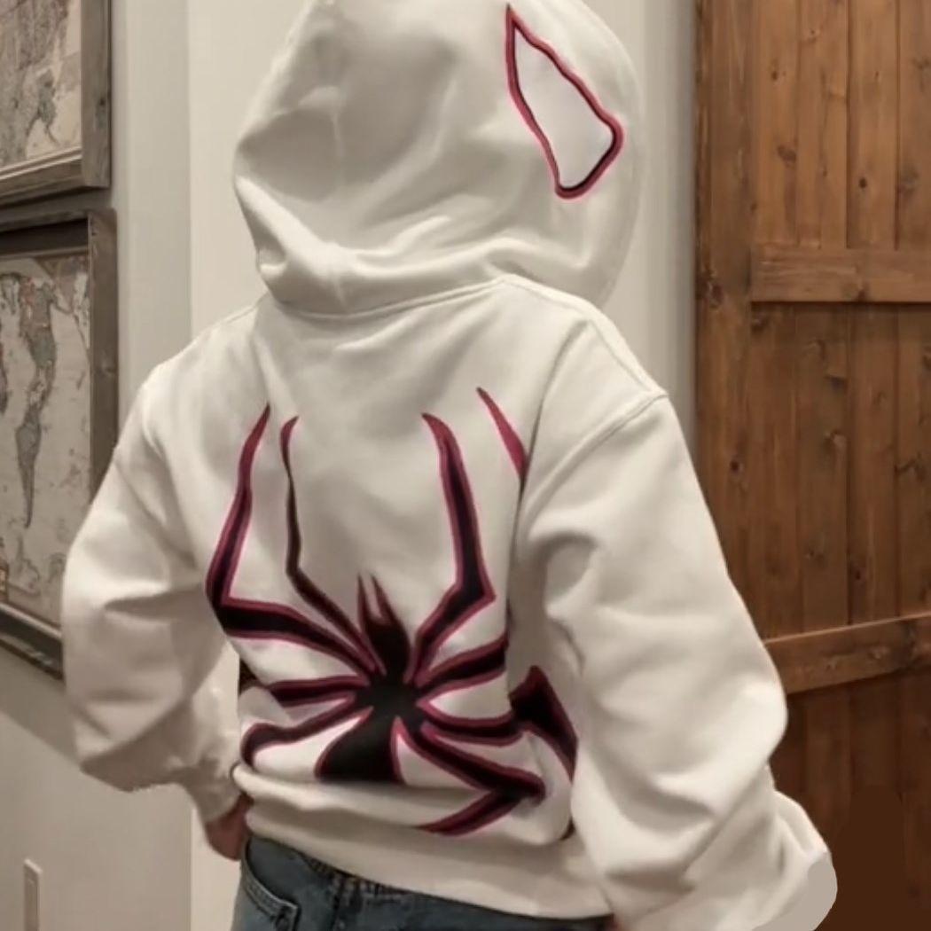 Толстовка с капюшоном Spider на молнии для женщин и мужчин в уличном стиле Harajuku с принтом, свободная куртка с капюшоном, рубашка в стиле панк-готика, одежда Y2K, толстовка S