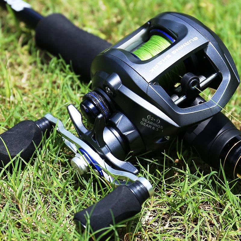 Литая катушка Burning Shark Полностью карбоновая Baitcaster 12 + 1 BB Низкопрофильная кастинговая катушка 6,3:1 Right Hand