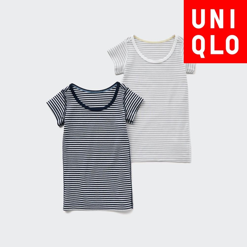  UNIQLO ЯПОНИЯ Хлопково-флисовая внутренняя футболка с короткими рукавами, 2 шт. 69 NAVY/80