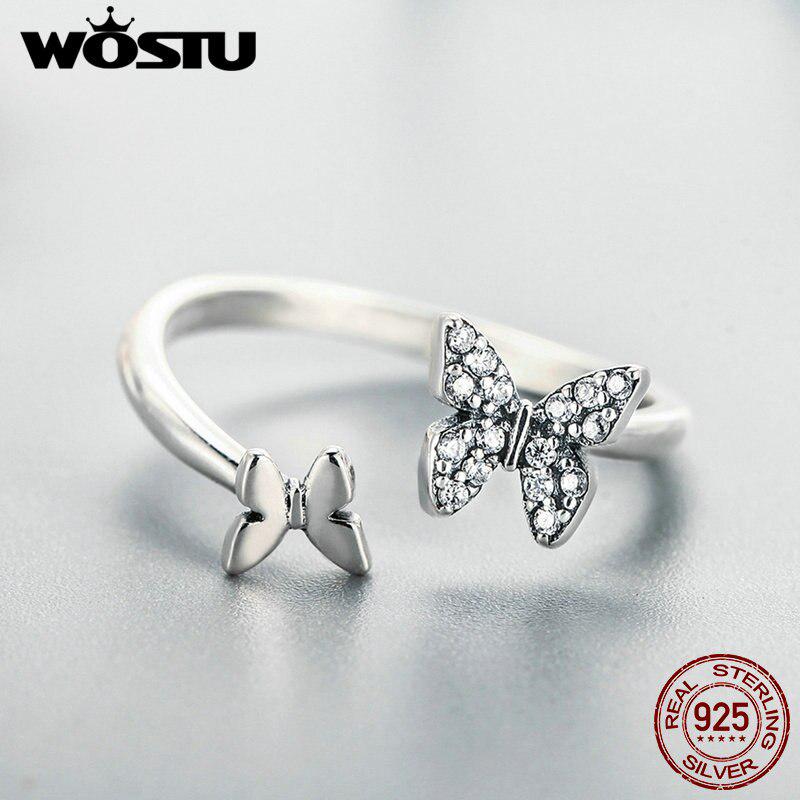 Элегантные кольца для женщин WOSTU из стерлингового серебра 925 пробы с танцующими бабочками серебряный