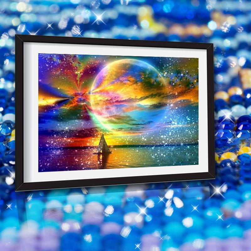 5D DIY Алмазная картина Пейзаж Луна Вышивка крестом Полная круглая алмазная вышивка Рукоделие 20X30CM