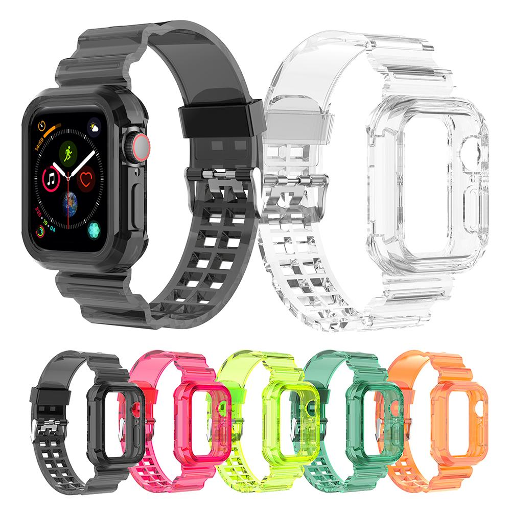 Прозрачный ремешок + чехол для Apple Watch Series 8 7 6 SE 5 4 45 мм 44 мм 42 мм 41 мм прозрачный ремешок из ТПУ для iwatch 3 2 1 38 мм 40 мм 38mm 40mm 41mm чёрный