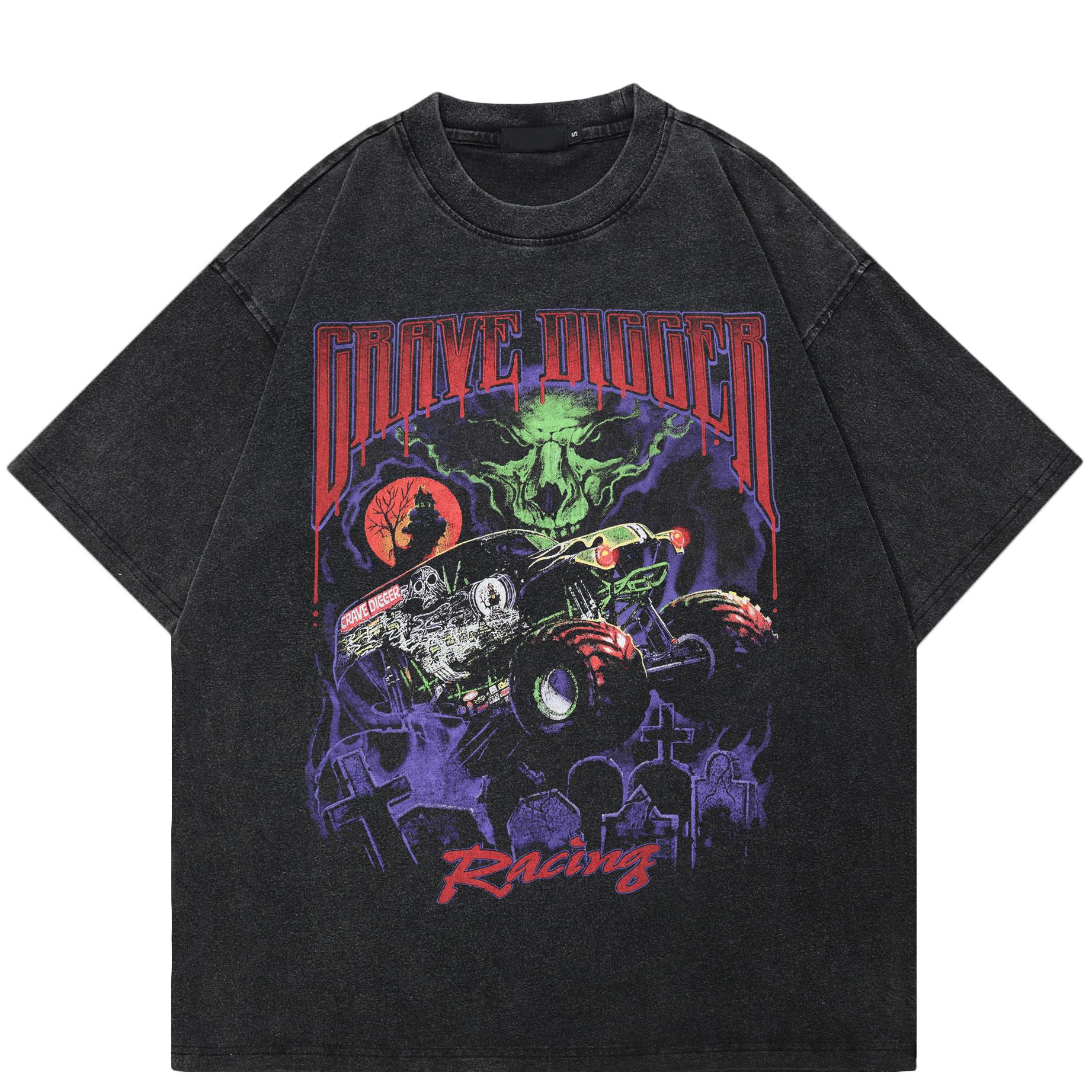 Футболка с принтом Streetwear Devil Racing Harajuku 2024 S чёрный