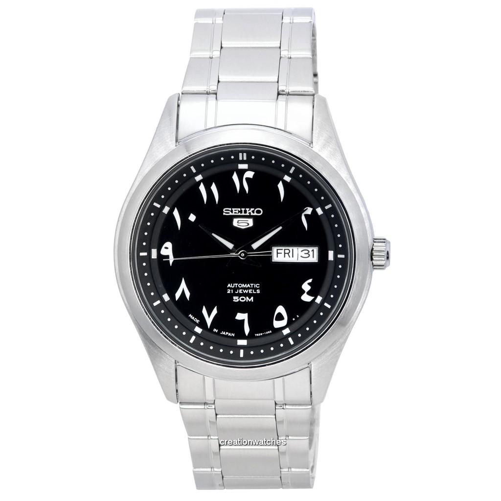 Seiko 5 Stainless Steel Black Arabic Dial Automatic SNKP21 SNKP21J1 SNKP21J Мужские часы чёрный