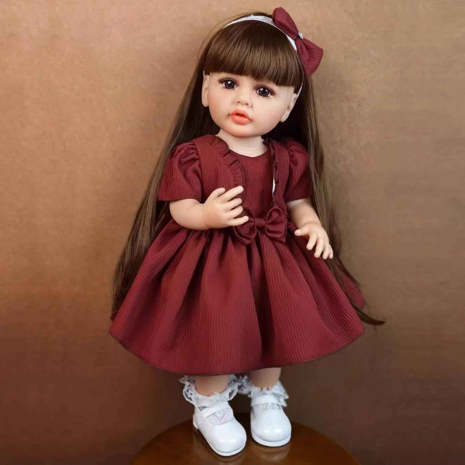 KEIUMI Куклы Reborn Baby Dolls Girl Playmates Toy 55 см Длинные каштановые волосы Princess Bebe Reborn Doll Fashion Подарки на день рождения и Пасху 22 inch about 55 cm