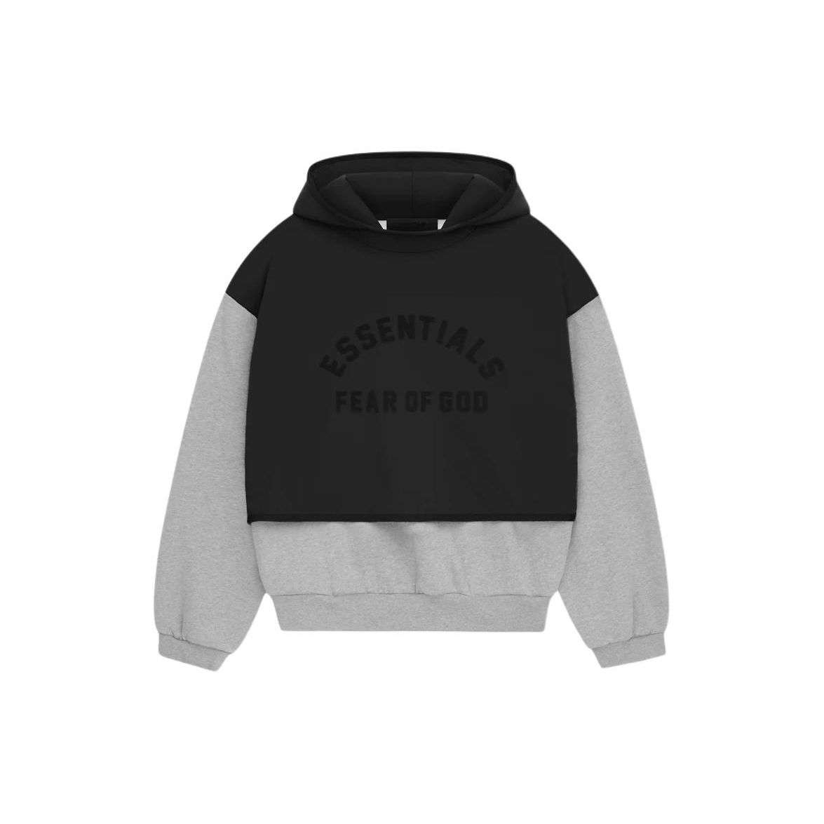Fear of God Essentials Нейлоновый флисовый свитер с капюшоном Светло-серый/угольно-черный мужские топы Разноцветные 202SP244326F XL