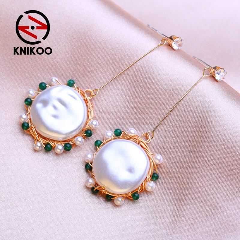 KNIKOO серьги-подвески для женщин, модные жемчужные серьги, ювелирные изделия для свадьбы, вечеринки, серьги с цветами, подарки золотой