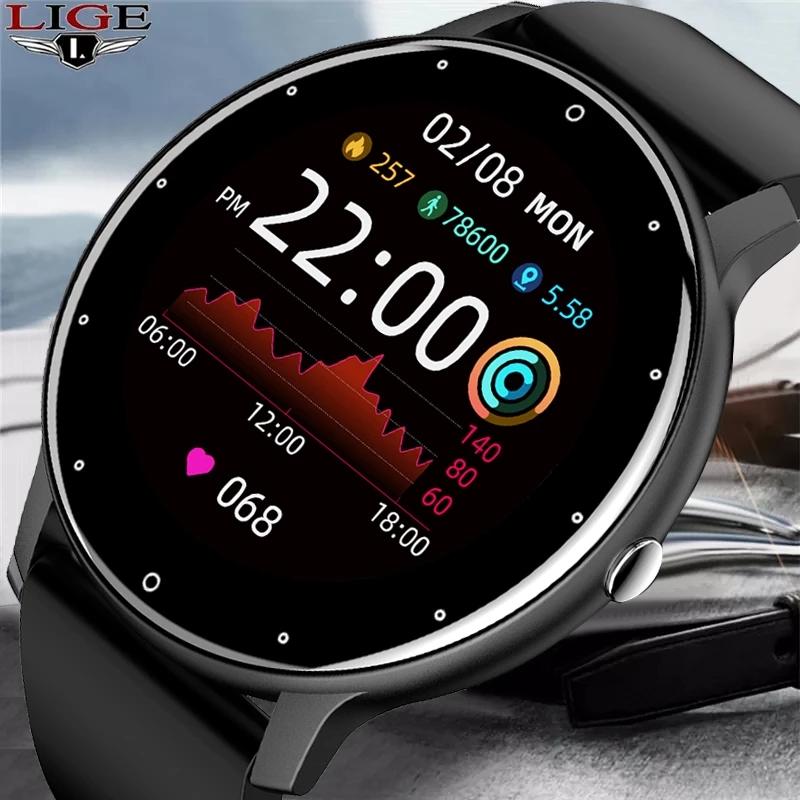   Joom Смарт-часы LIGE с экраном 1.28 дюйма, защитой от воды  IP67, шагомером и пульсометром Silicone belt чёрный