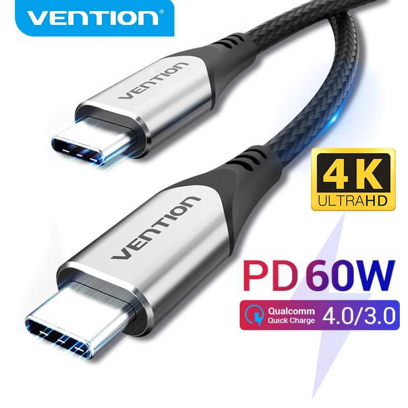 Vention USB C к USB C Кабель питания PD Зарядка для Apple MacBook Huawei Matebook iPad Pro 2018 Chromebook, пиксель, переключатель 1m чёрный