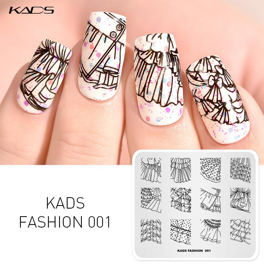 KADS пластины для штамповки ногтей, модная дизайнерская юбка 001, кружевные шаблоны штампов для дизайна ногтей, трафарет для ногтей, маникюрный инструмент