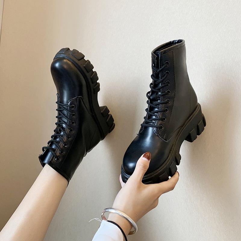 Botas/женские мотоциклетные ботильоны на танкетке, женские весенние черные кожаные оксфорды на платформе со шнуровкой, женские Botas Mujer 36