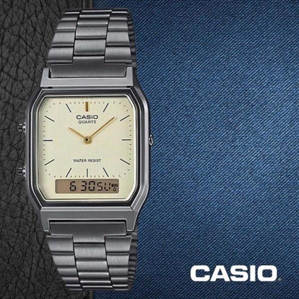 Часы CASIO Dual Time модные электронные металлические для пары AQ-230GG-9D