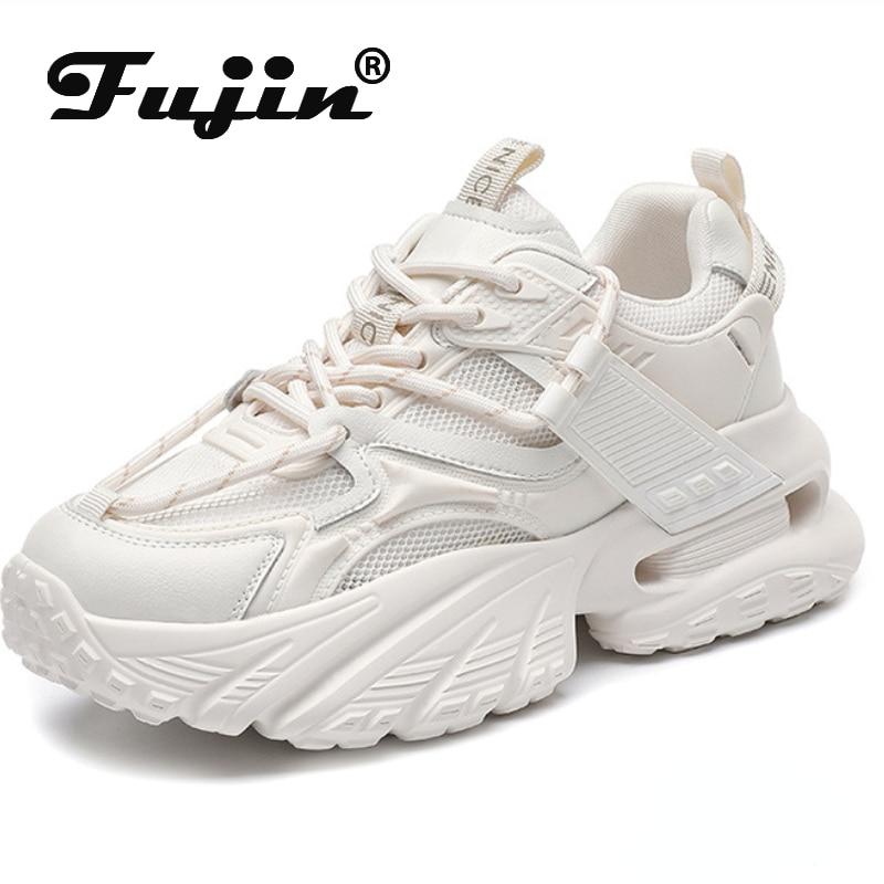 Fujin 6 см из натуральной кожи с воздушной сеткой, летние брендовые удобные летние кроссовки на танкетке на массивной платформе, модные вулканизированные лоферы 35