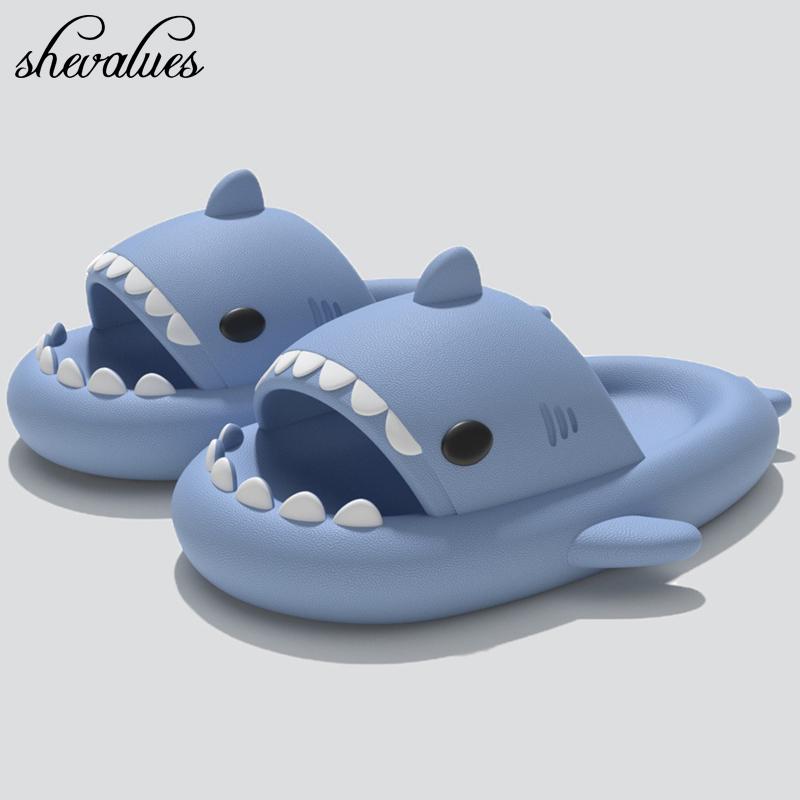 мода Shevalues Новые тапочки Shark для женщин Пара Модные тапочки на плоской платформе Пара Нескользящие домашние сандалии Пляжные сандалии для отдыха на природе 36-37(22.5-23cm) фиолетовый