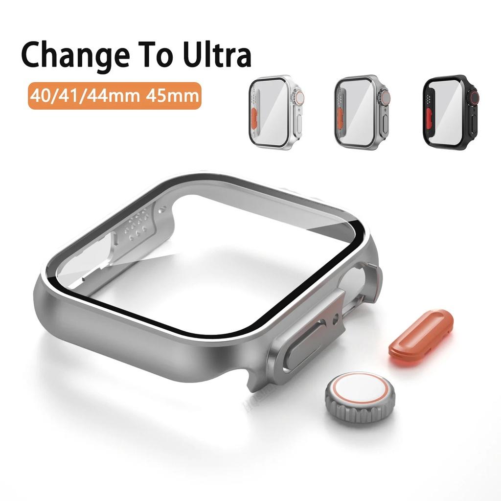 Защитный чехол для экрана Apple Watch Case 45 мм 44 мм 40 мм 41 мм серии 8 7 ПК Чехлы для часов + закаленное стекло Изменение стиля Ultra 40mm чёрный