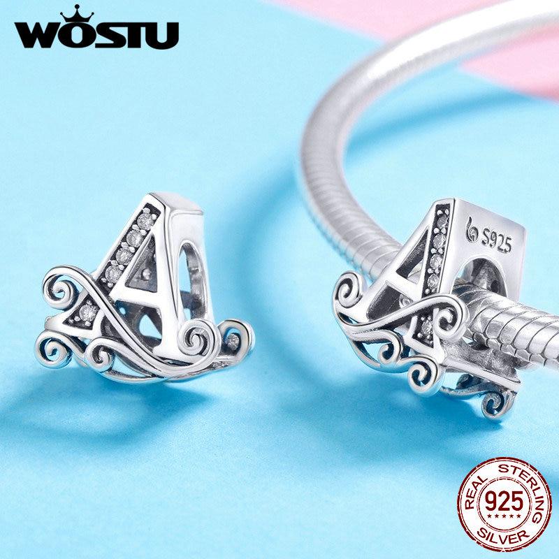 WOSTU Шармы из стерлингового серебра 925 пробы  Латинский алфавит A