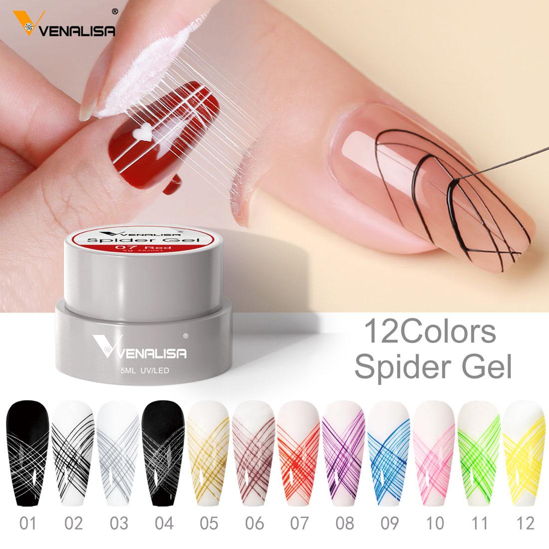 Venalisa Spider Gel Soak Off UV&LED Gel Line Painting Gel Lacquer Emboss Gel Polish 12 цветов белый