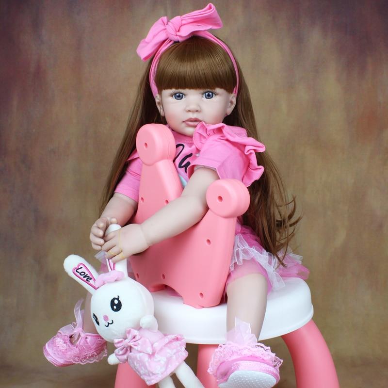 BZDOLL 60 см мягкая силиконовая кукла реборн для девочек с тканевым телом реалистичная 24-дюймовая принцесса для малышей с длинными волосами Bebe прекрасный подарок на день рождения Blue eyes, 60cm doll синий