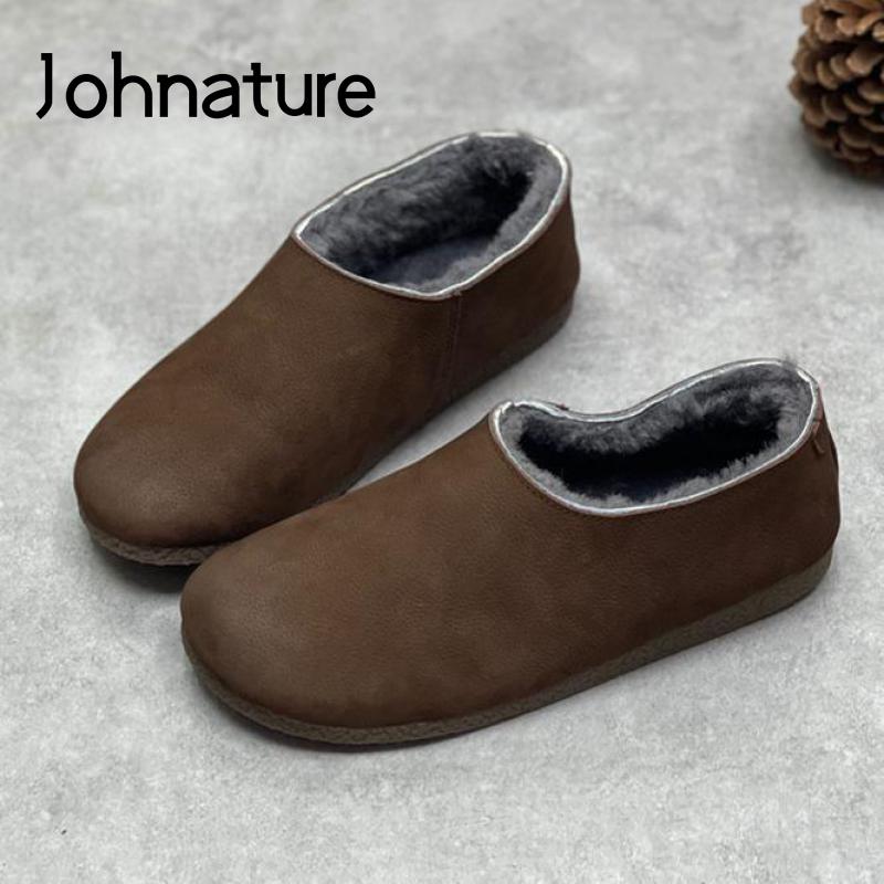 Johnature шерстяная женская обувь на плоской подошве из натуральной кожи с круглым носком, зимняя теплая неглубокая повседневная женская обувь ручной работы в сдержанном стиле 35 серый