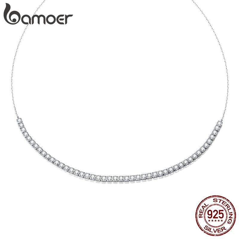 Женская блестящая цепочка на ключицы BAMOER из стерлингового серебра 925 пробы, регулируемая цепочка длиной 17,3 дюйма, ожерелья 925 silver