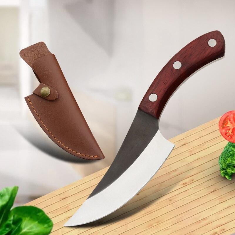  Joom 5,5-дюймовый нож для мясника ручной работы, кованые кухонные ножи для шеф-повара, инструменты для барбекю, подарочный кожаный чехол Wth cover