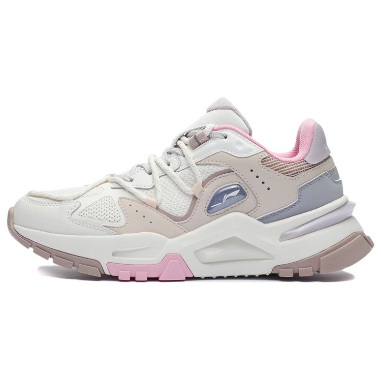 Li Ning Reverse Fantasy Leather Fabric Low-Top Sports Casual Shoes Women Sneakers Pink White AGLR184-2 35⅔