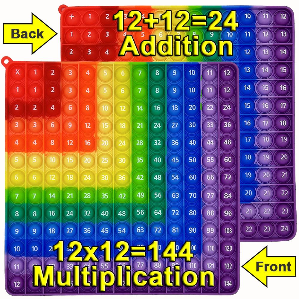 Спереди 12x12 сзади 12 + 12 сложение умножения с обеих сторон поп-игрушки, радужные красочные нажимные пузырьки математические развивающие игрушки