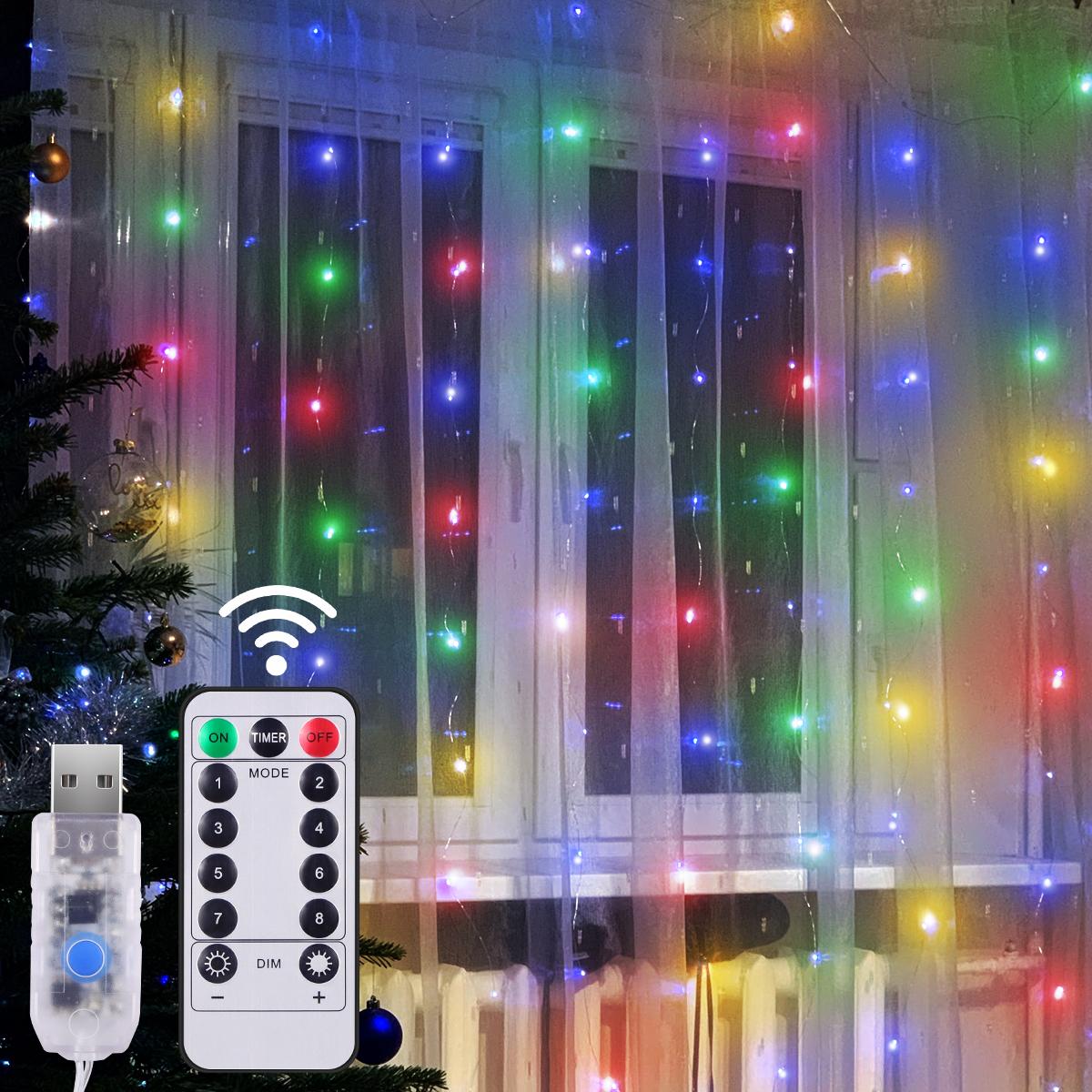 1M/2M/3Mx3M Светодиодная гирлянда для штор на окне USB-гирлянда Сказочный гирлянда с дистанционным управлением Рождественская свадьба Рамадан Украшение для дома 3Mx1M теплый белый
