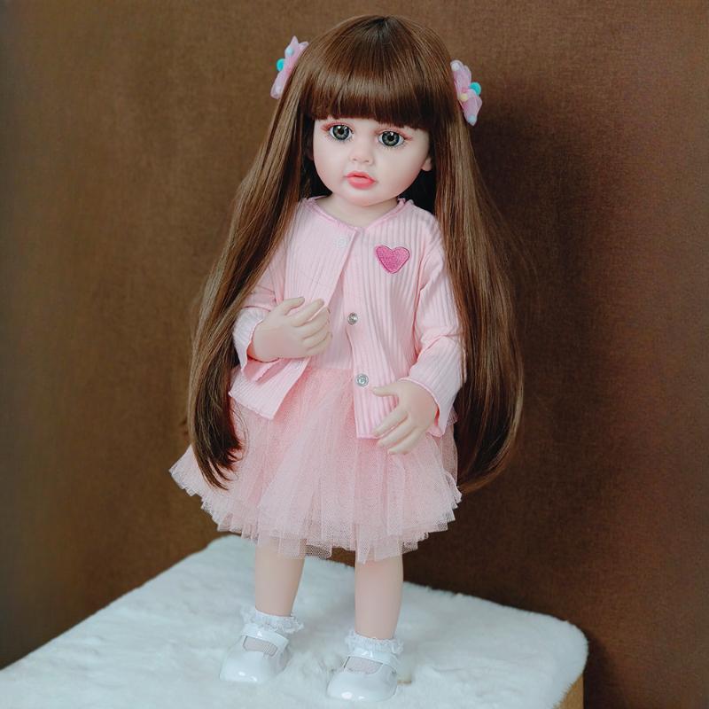 55 СМ Кукла Reborn Toddler Betty Wear Розовое Платье 22-дюймовое Полностью Силиконовое Тело Куклы Для Девочек Реалистичные Мягкие На ощупь Стоячая Кукла Возрождения Детская Игрушка Товарища 55cm