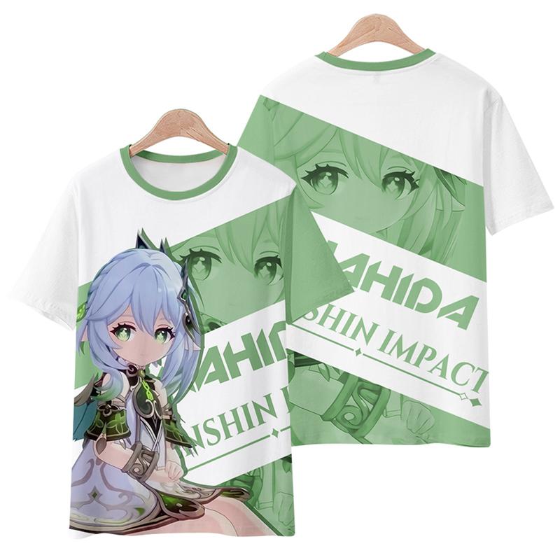 Новые футболки Genshin Impact, аниме Game Girl Nahida, уличная одежда с 3D принтом для мужчин и женщин, повседневная модная футболка большого размера, детские футболки, топы S белый