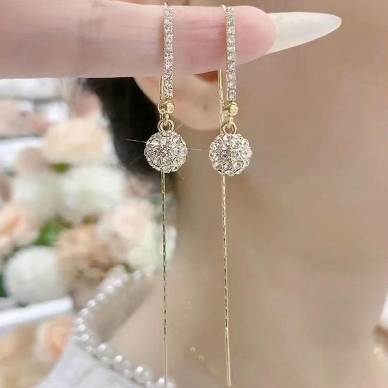 Tiktok Same Super Flash Set Diamond Ball Ear Line Женские индивидуальные крутые стильные длинные серьги High Sense Роскошные серьги Tide