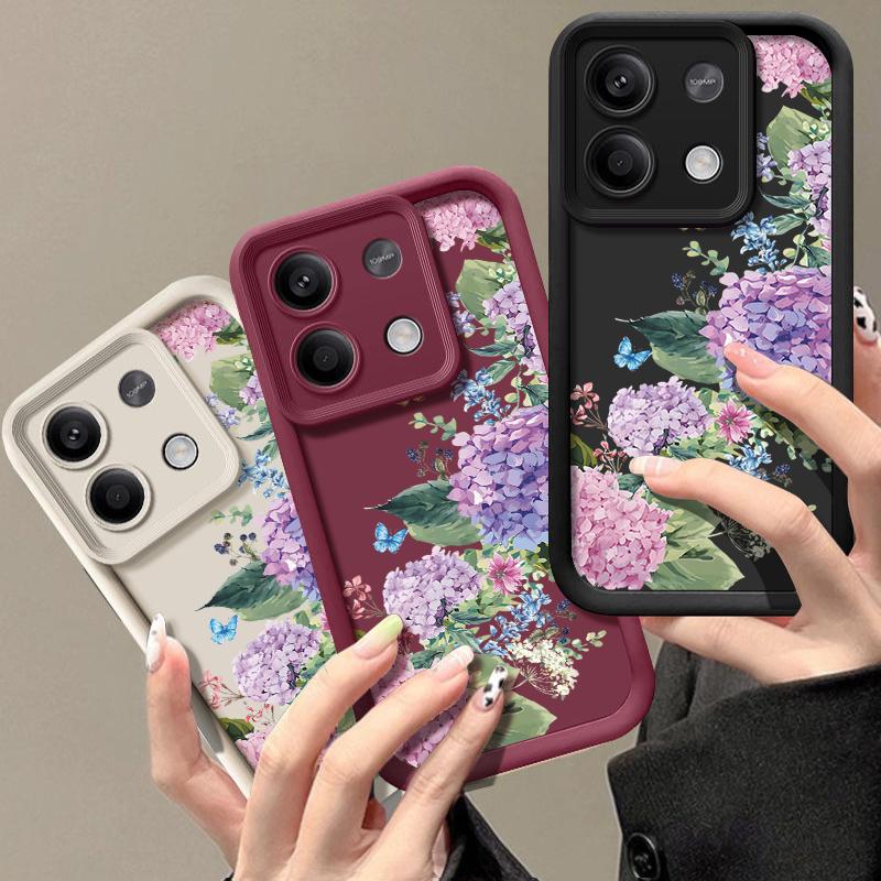Модный чехол для телефона с цветочным узором для Xiaomi Redmi Note 13 12 4G 11 10 Pro Max 13T 11T Poco F6 X6 X5 Pro, матовый противоударный мягкий силиконовый чехол с цветочным принтом Xiaomi 13T / 13T Pro чёрный