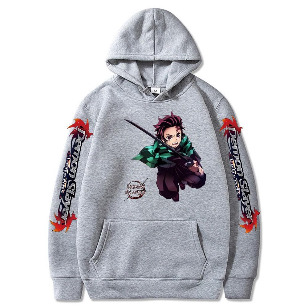 Аниме Demon Slayer Kamado Tanjirou толстовки пуловер мужской Harajuku манга мультфильм смешная графика зима большой размер Itse Sweatshirt XS чёрный