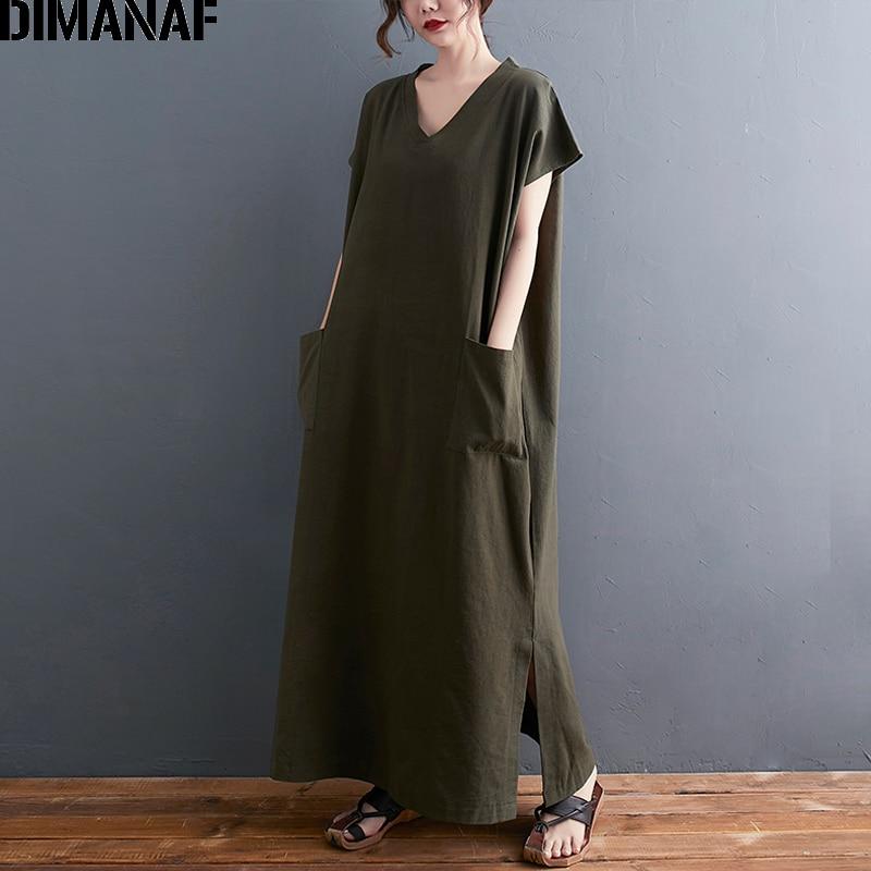DIMANAF Плюс Размер Летнее платье Женщины Винтаж Леди Vestido Сарафан Длинное платье Оверсайз Хлопок 2021 Свободная повседневная одежда 5XL 4XL One Size красный