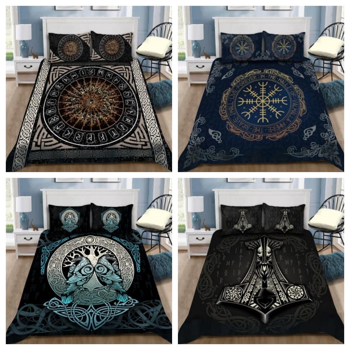  Tmarc Tee Комплект постельного белья Viking, Yggdrasil Ravens Rune, одеяло, пододеяльник, комплект, декор для спальни Single 135x200cm