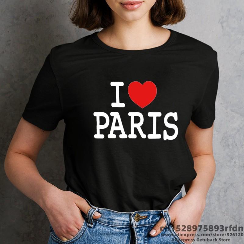 Женская футболка с забавным принтом «I Love Paris», летняя футболка с короткими рукавами, черный, белый, розовый цвета, футболка для девочек Y2k, одежда в стиле Харадзюку M