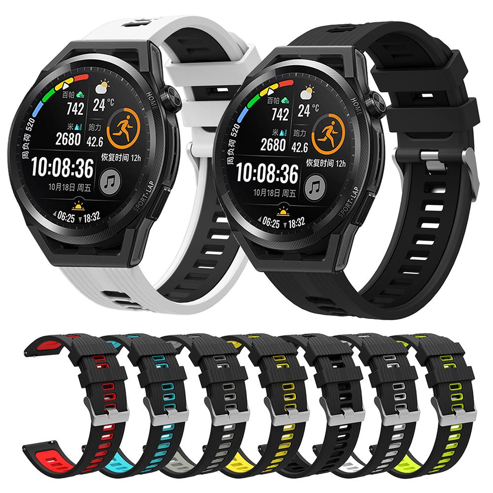 Силиконовый ремешок 20 мм 22 мм для Huawei Watch GT 3/2 42 мм 46 мм, ремешок для умных часов Huawei Watch GT Runner 20mm (GT3 42mm) зелёный/чёрный