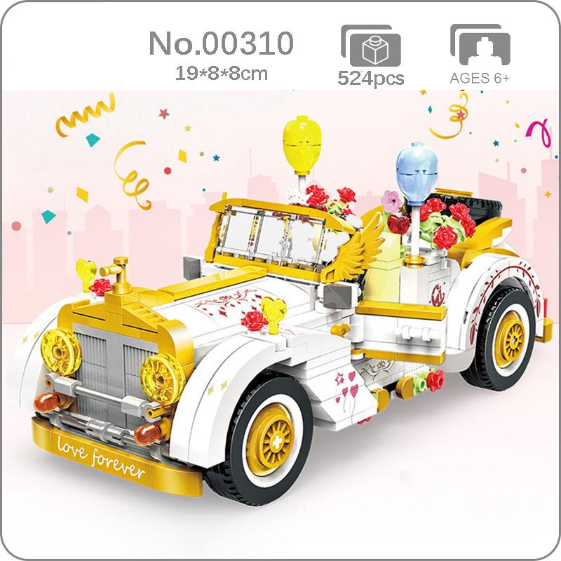 00310 Модель автомобиля Honey Love Свадебный автомобиль Воздушный шар Роза 3D DIY Мини-блоки Кирпичи Строительная игрушка для детей без коробки