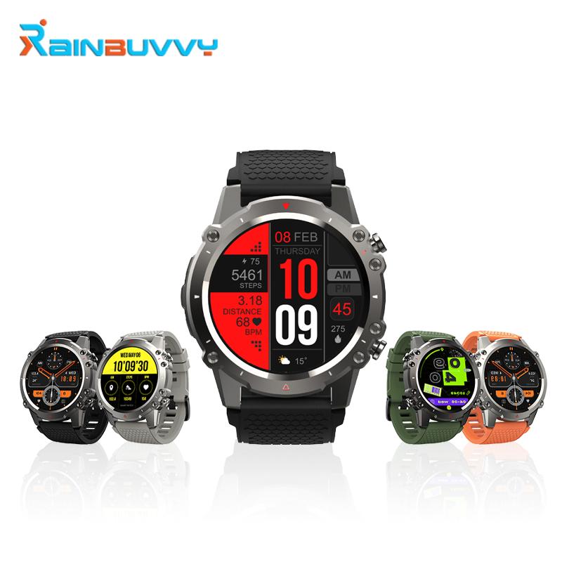 DM52 Спортивные умные часы 1,45 дюйма Полный сенсорный экран 360x360 Bluetooth Звонки/Музыка HX3602 IP68 Водонепроницаемые несколько спортивных режимов Android Уличные часы чёрный