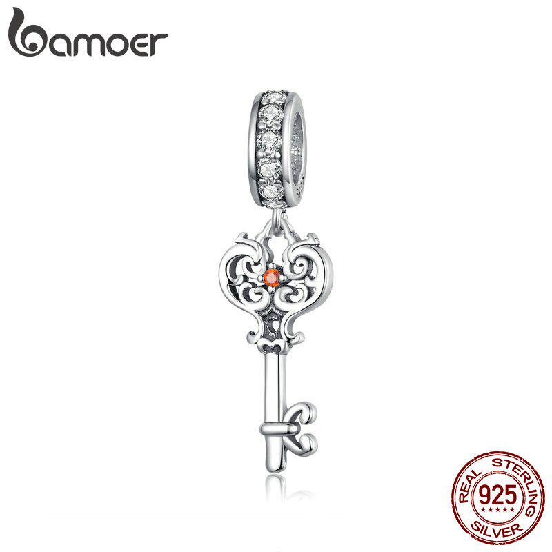 BAMOER Key Charm из натурального стерлингового серебра 925 пробы с винтажным узором, подвески для женщин, браслет BSC092