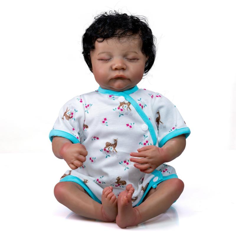 19 дюймов, 49 см, мягкая ткань, афроамериканские куклы Reborn Baby, Леви с закрытыми глазами, черная кожа, детские куклы, игрушки, ручная работа, вьющиеся волосы, новорожденная кукла cloth body