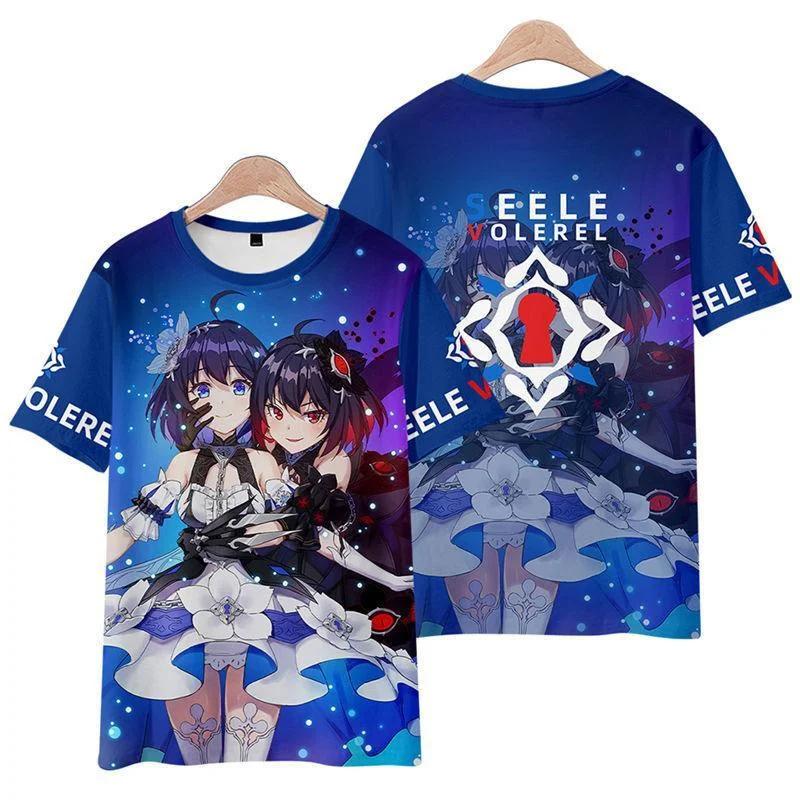 Футболка Honkai Impact 3 Seele Vollerei с 3D-принтом, летняя мода, с круглым вырезом и коротким рукавом, уличная одежда в стиле аниме, унисекс S белый