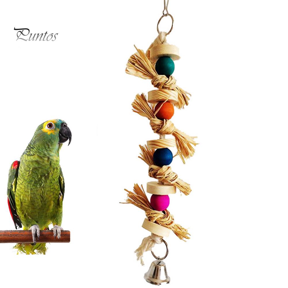 Игрушка для жевания Puntos Pet Bird Попугай Деревянные бусины Колокольчик Соломенная Хлопковая Веревка Подвесная клетка Качели