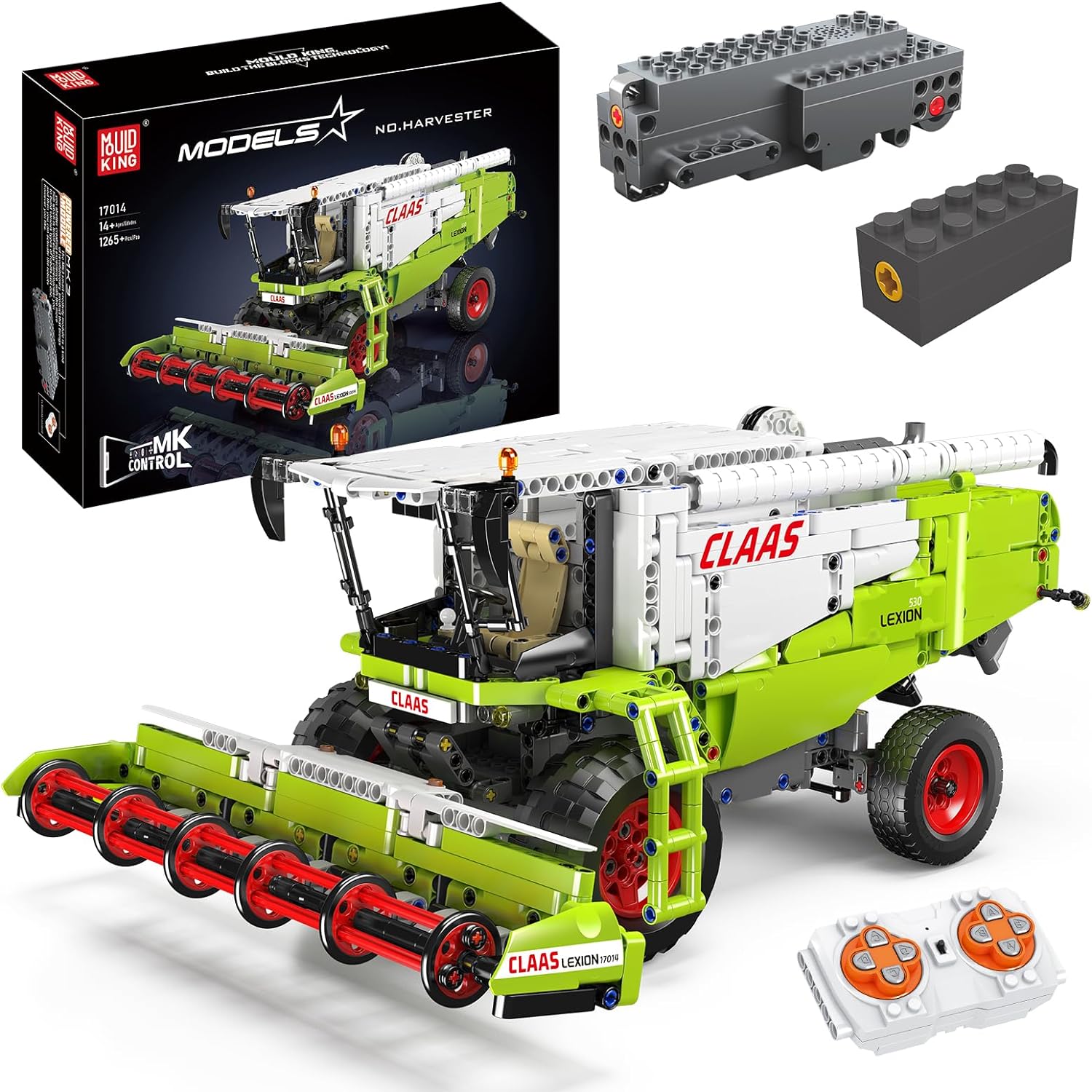 Mold King 17014 Технический автомобильный строительный блок Пульт дистанционного управления Модель комбайна Сборка грузовика Кирпичи Игрушки Дети Рождественский подарок 17014
