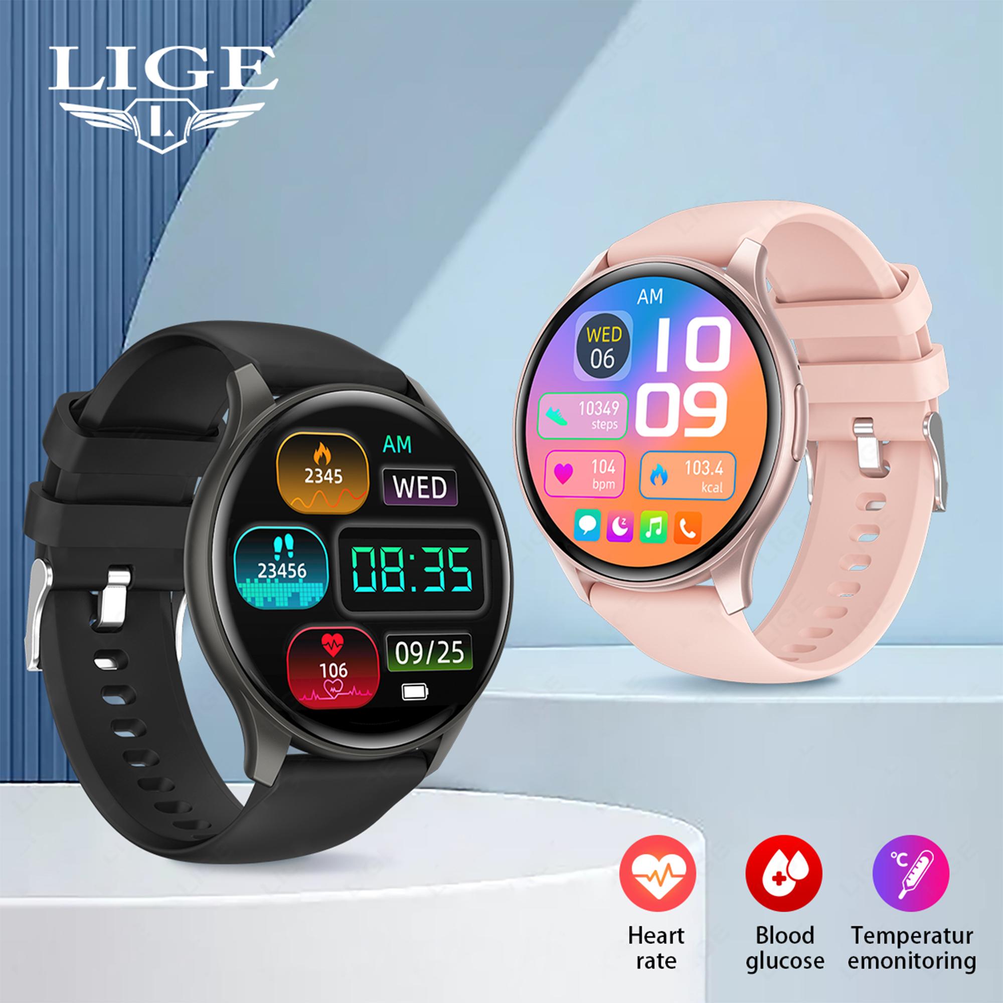 LIGE 2024 новые оригинальные Bluetooth-смарт-часы для звонков с голосовым управлением 100 + спортивный фитнес-водонепроницаемый умный браслет для Android IOS silicone strap чёрный