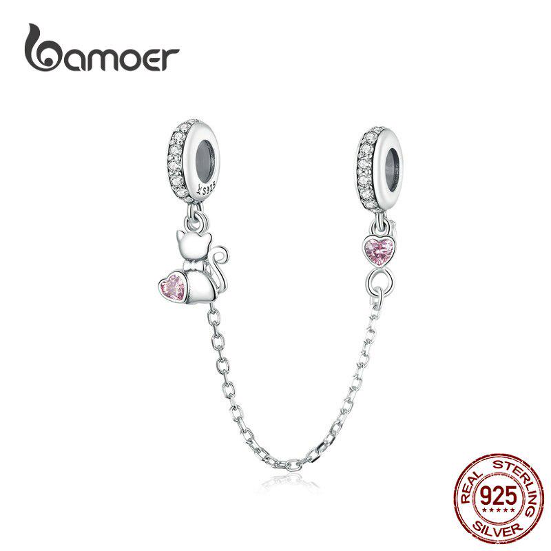 Защитная цепочка BAMOER Pet Cat Heart с силиконом из стерлингового серебра 925 пробы для браслета и браслета DIY SCC1233