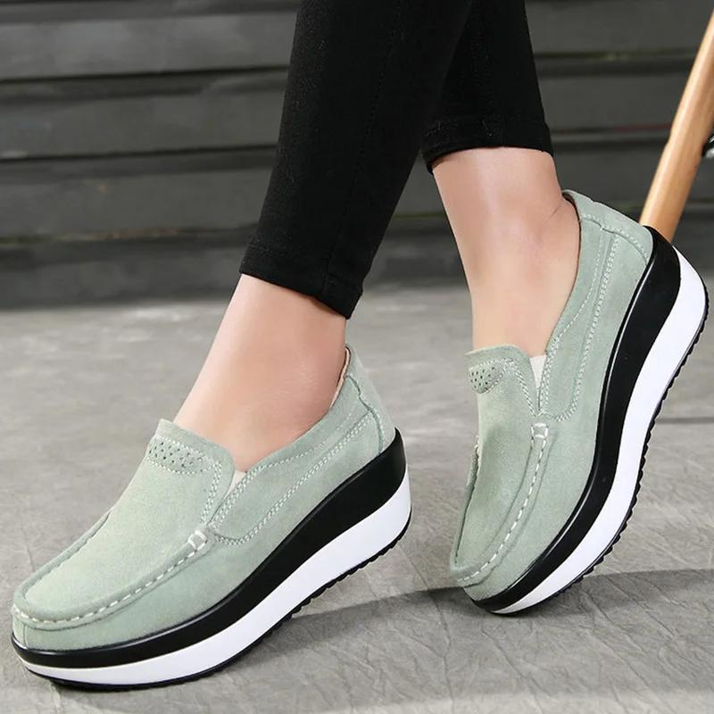 Обувь на платформе Creepers, женские туфли на плоской подошве, женские лоферы, весенне-осенняя повседневная замшевая кожаная обувь, женские мокасины без шнуровки, большие размеры 42 36