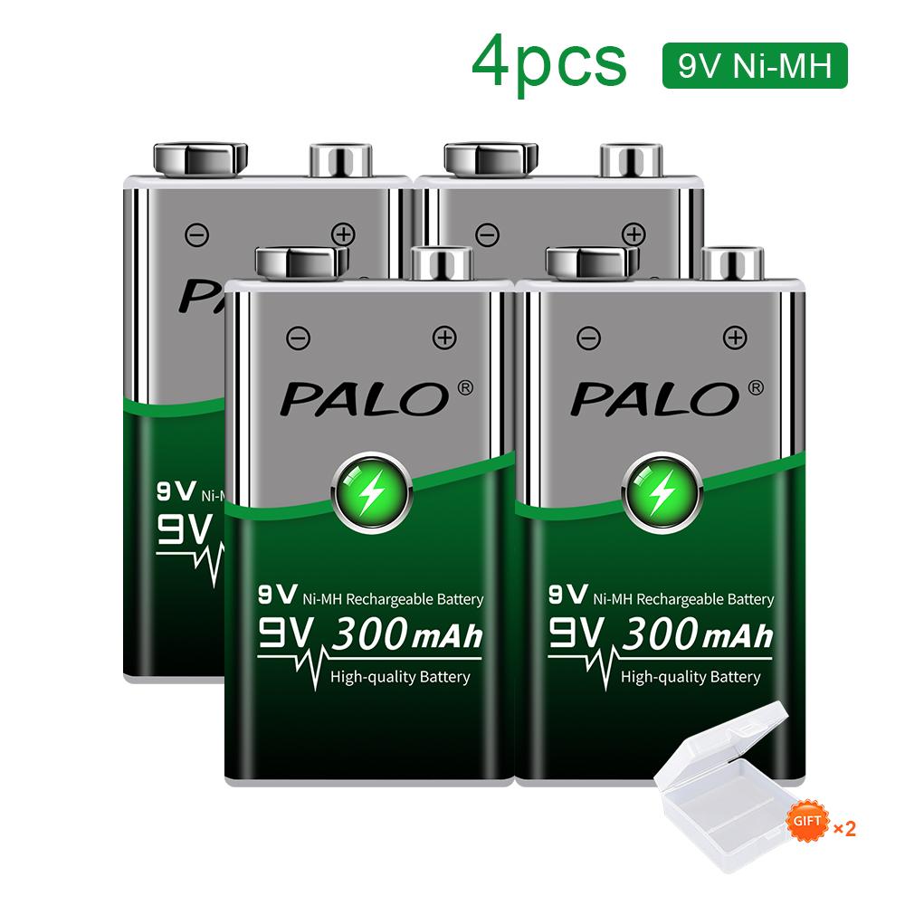 PALO 4 шт. 9 В 300 мАч аккумуляторная батарея для беспроводного микрофона, гитарного эквалайзера, мультиметра дымовой сигнализации синий