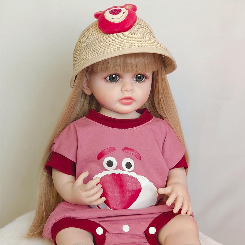 55 см полностью силиконовое платье принцессы Reborn Smile Baby Doll Дети для девочек реалистичные каштановые волосы Soft Touch кукла высокого качества