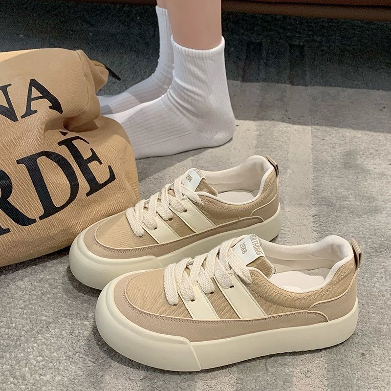 Spring New Sports Platform Casual Heightening Bread Maillard Shoes Retro Board Shoes Low Heel Casual Shoes 35 чёрный